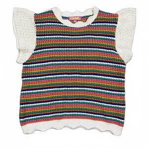 THML Multicolor Flutter Cap Sleeve Knit Top Size Small